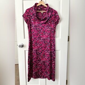 WinterSilks Pink Swirl Cowl Neck Midi Dress Scarf Belt Tie 100% Silk Size S